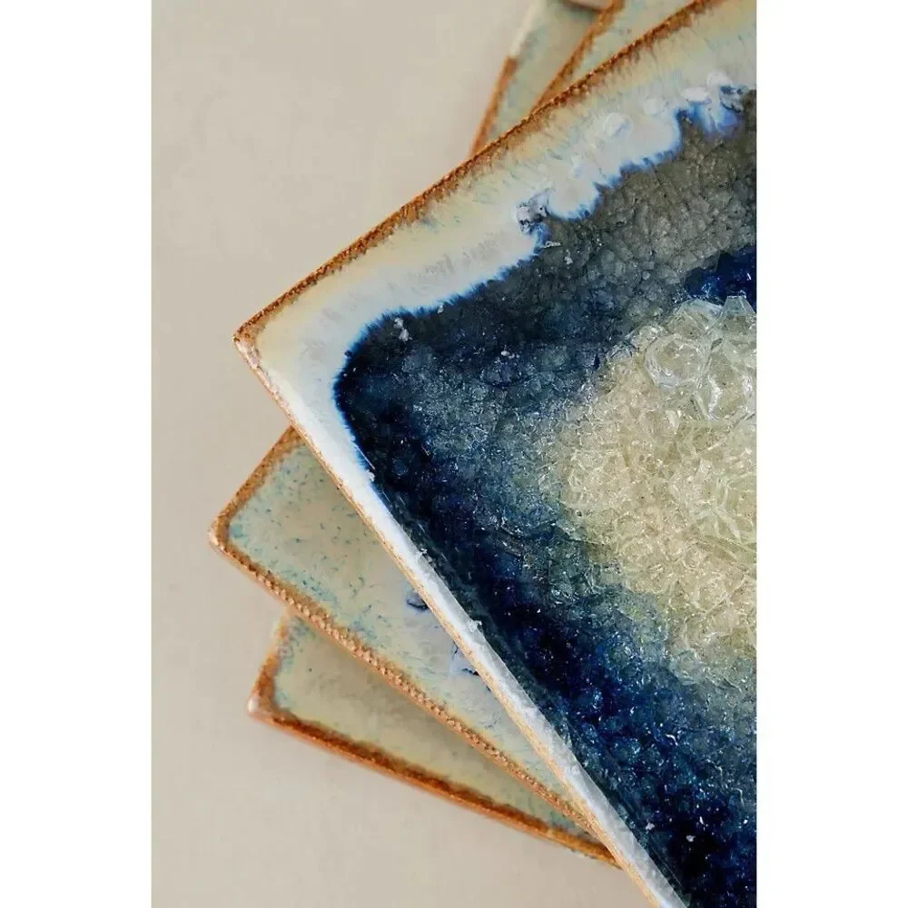 Anthropologie Molten Rock Coasters Navy Blue Set of 4 NEW